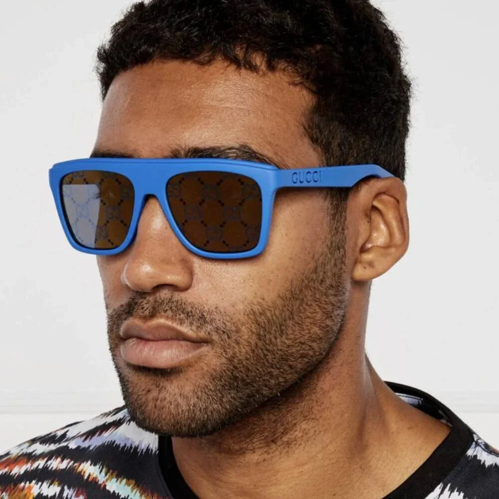 Gucci GG1570S 004 Square Sunglasses - Blue/Bronze & Blue with GG Pattern